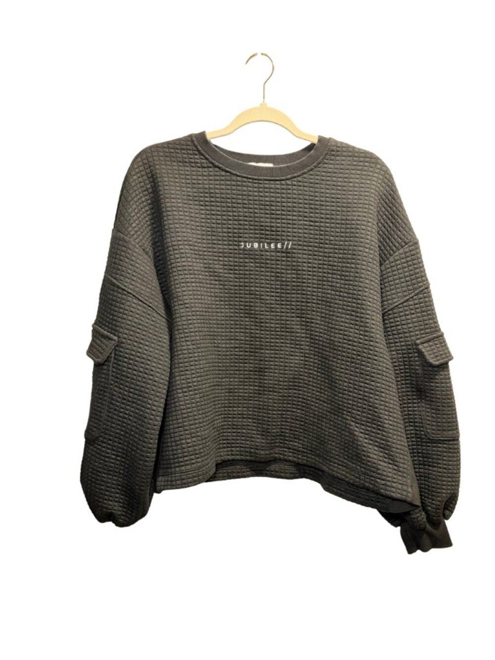 Jubilee Charcoal Waffle Knit Oversized Cargo Sleeve Sweatshirt Small